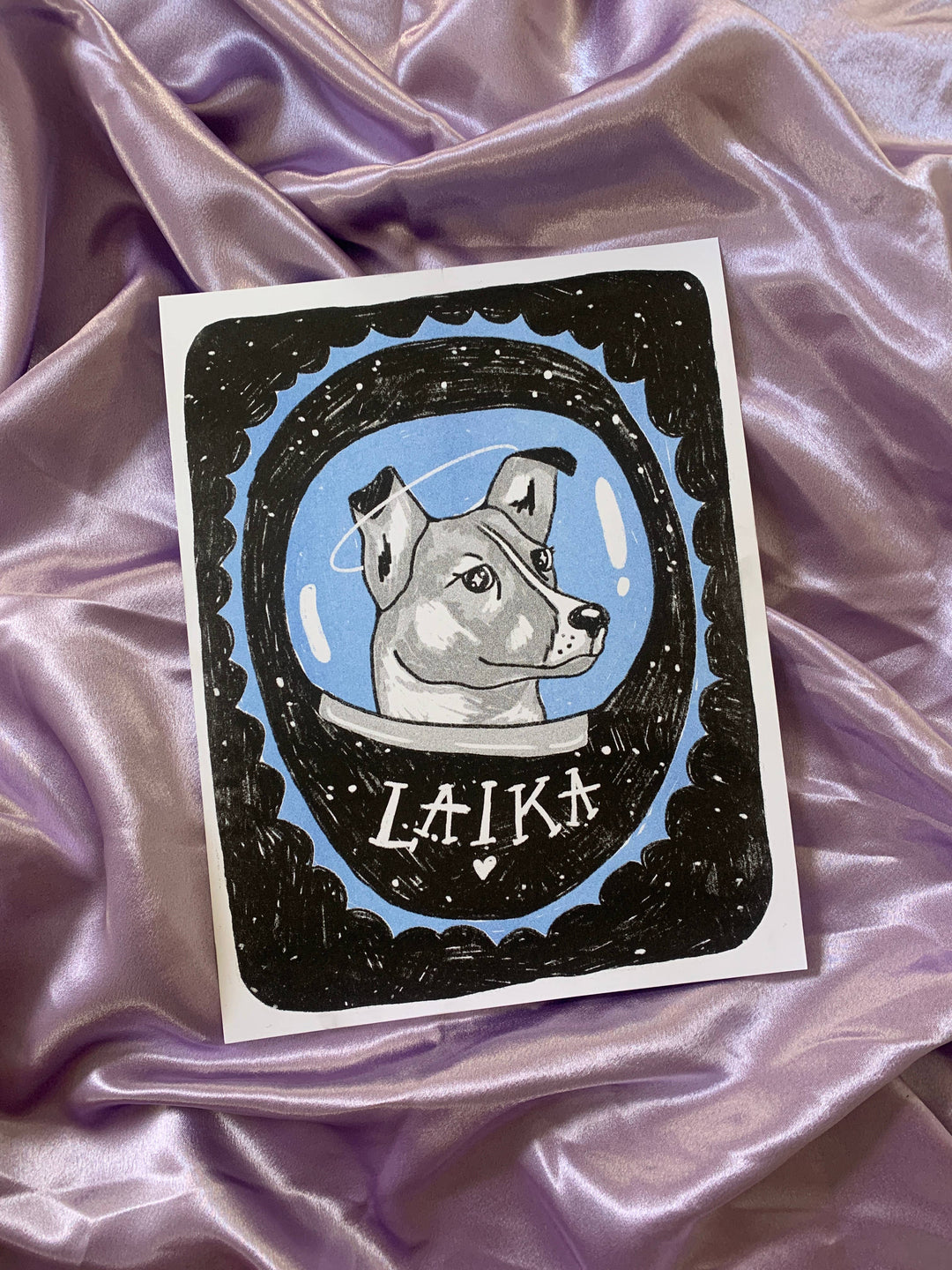 Laika the Space Dog 8.5x11" riso print