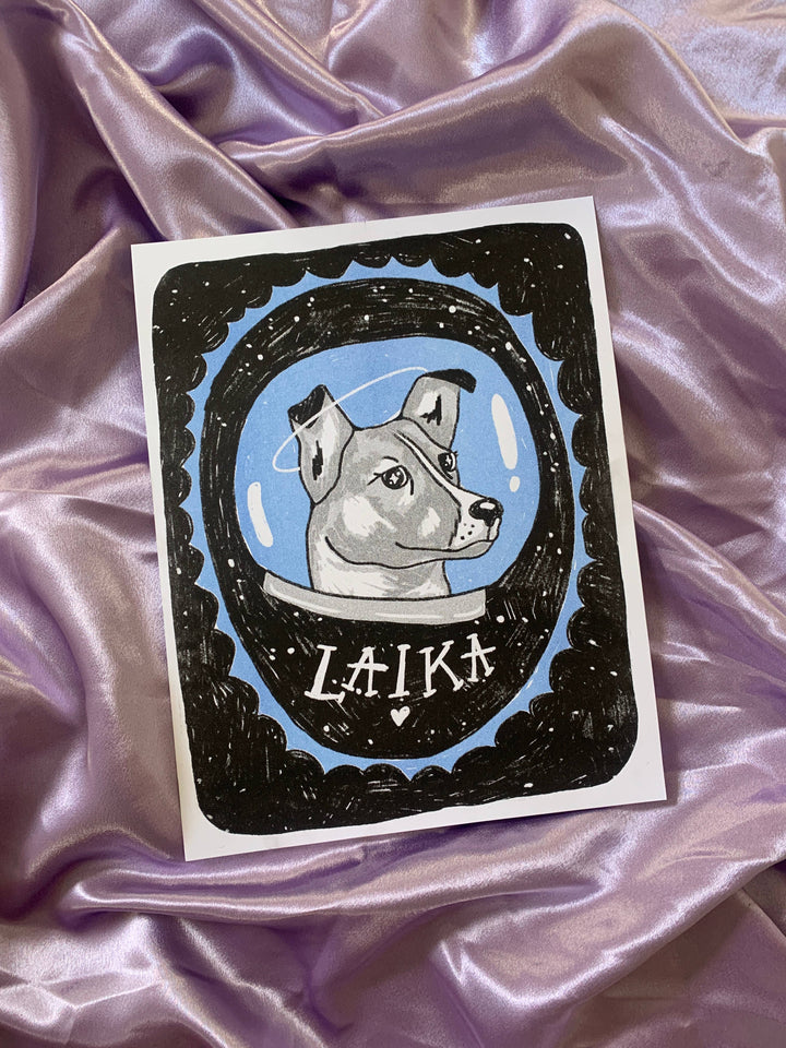 Laika the Space Dog 8.5x11" riso print