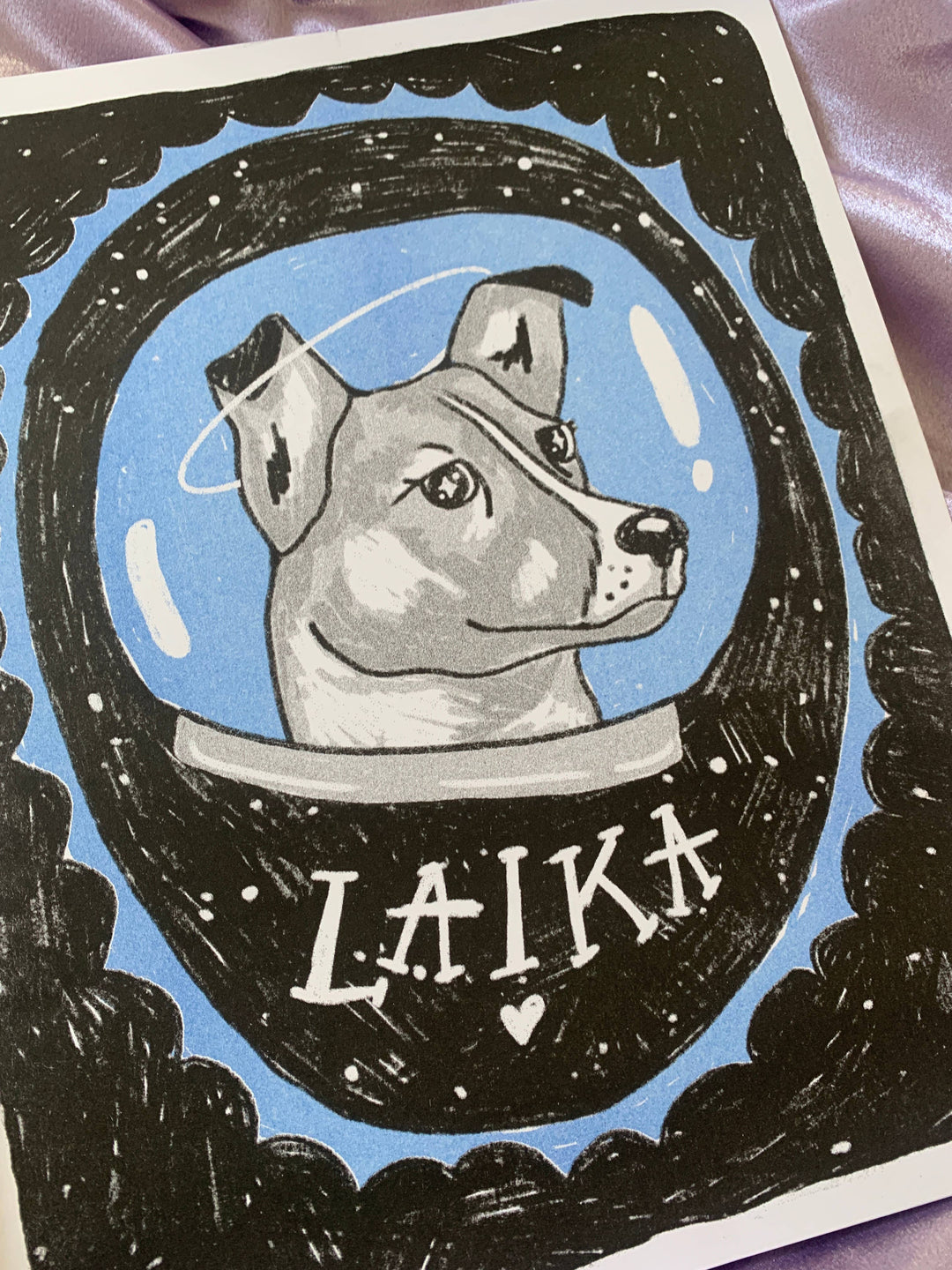 Laika the Space Dog 8.5x11" riso print