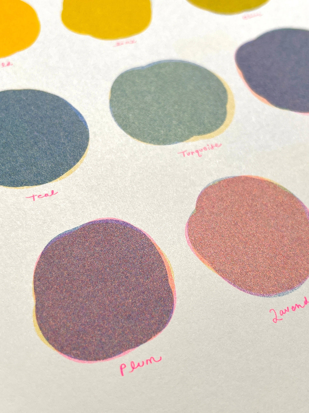 Riso Color Swatch in Blue, Yellow and Fluorescent Pink