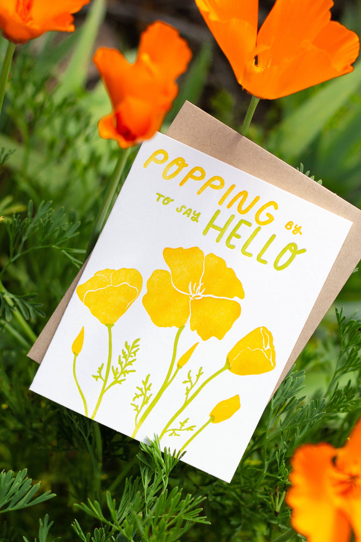 Popping By Poppies Letterpress Card