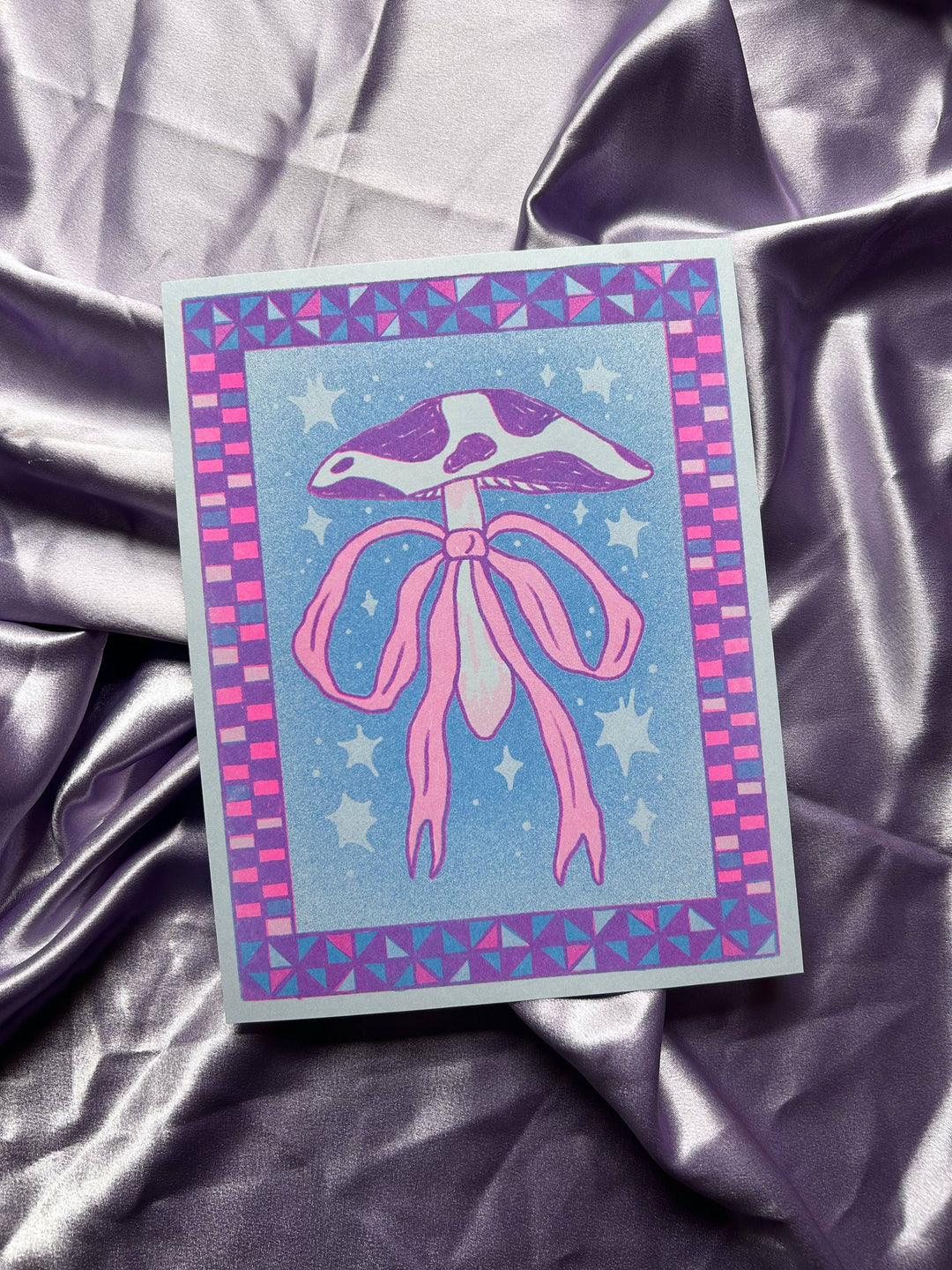 Purple Mushroom Bow Risograph Print