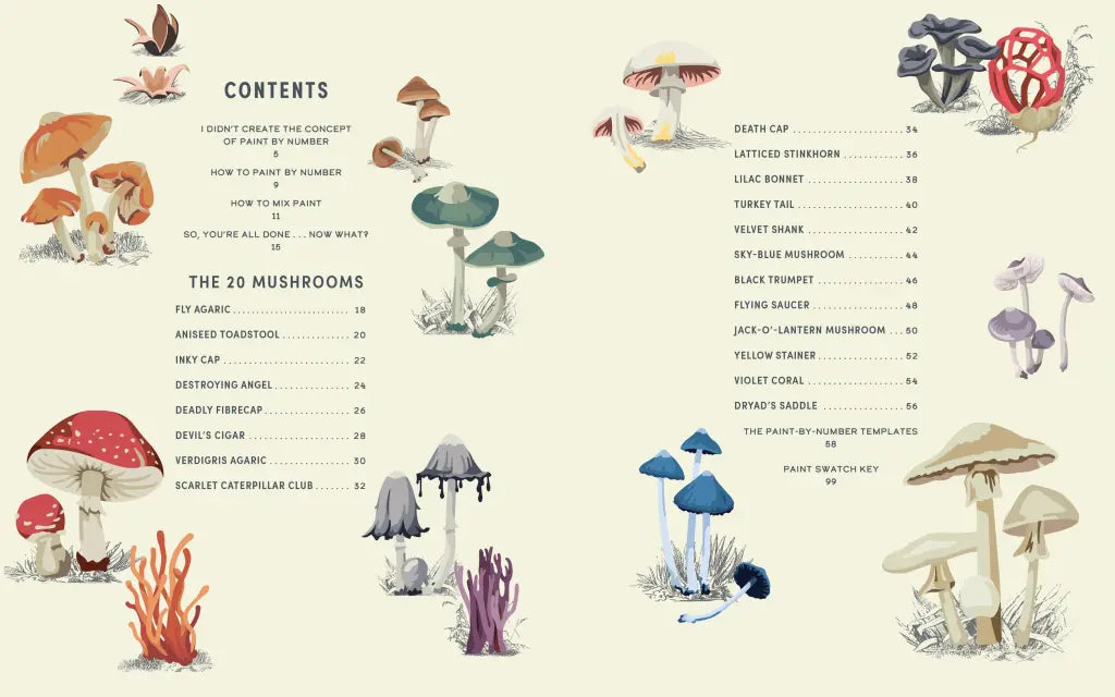 Coloready Mushrooms: 20 Modern Paint-By-Number Prints