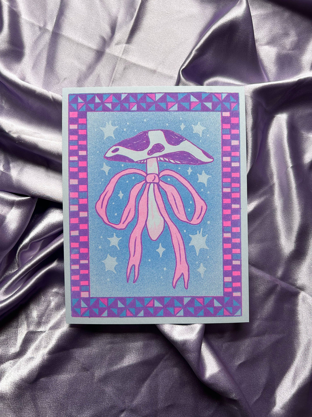 Purple Mushroom Bow Risograph Print