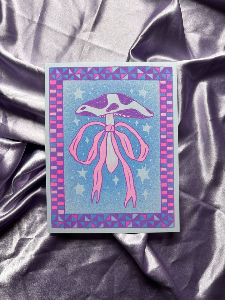 Purple Mushroom Bow Risograph Print