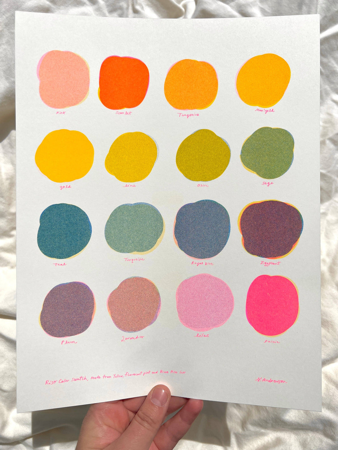 Riso Color Swatch in Blue, Yellow and Fluorescent Pink