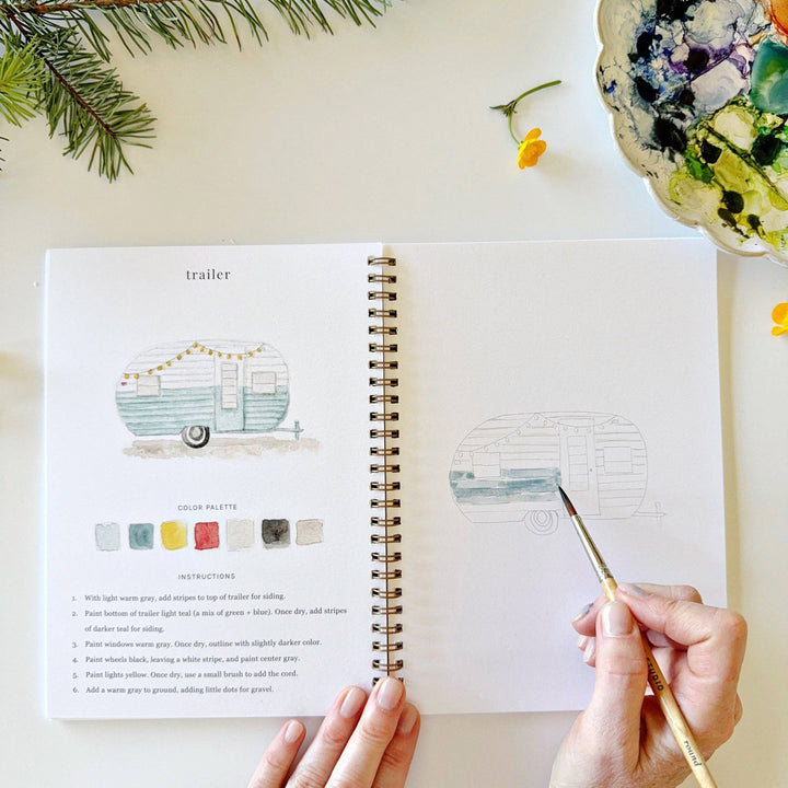 Camping watercolor workbook