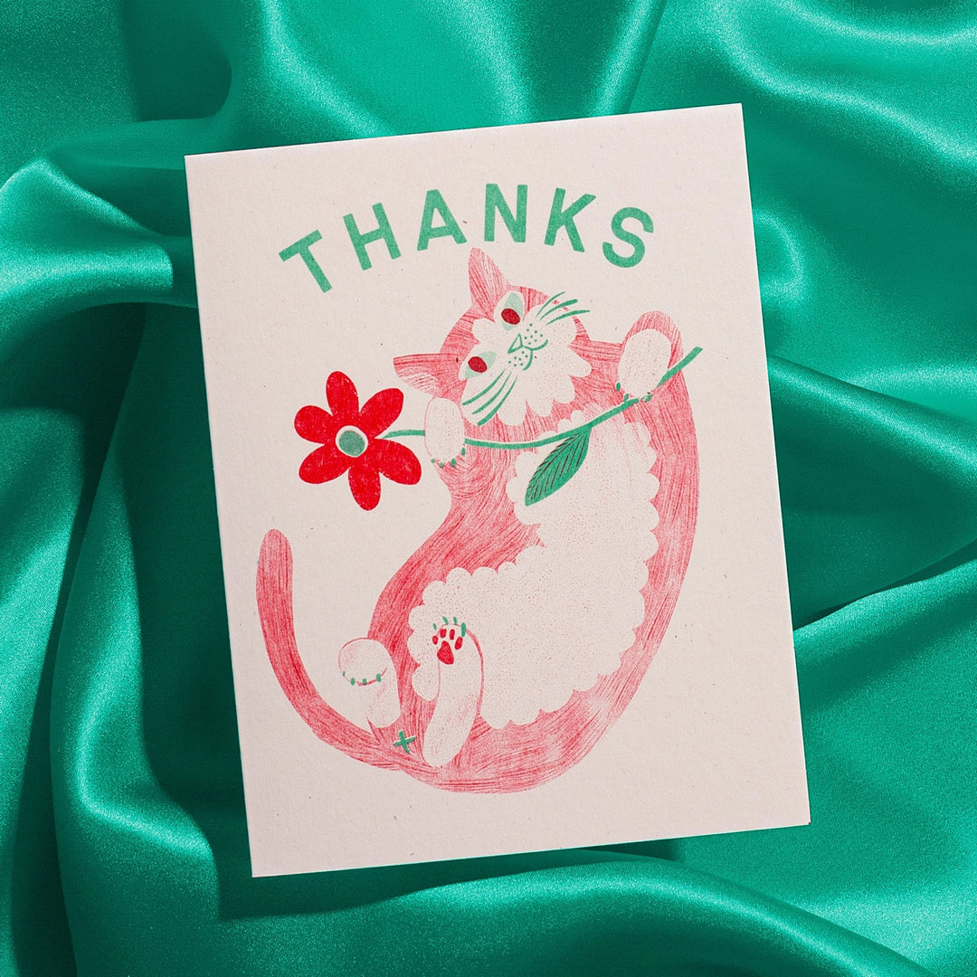 Thanks Cat & Flower - Risograph Card