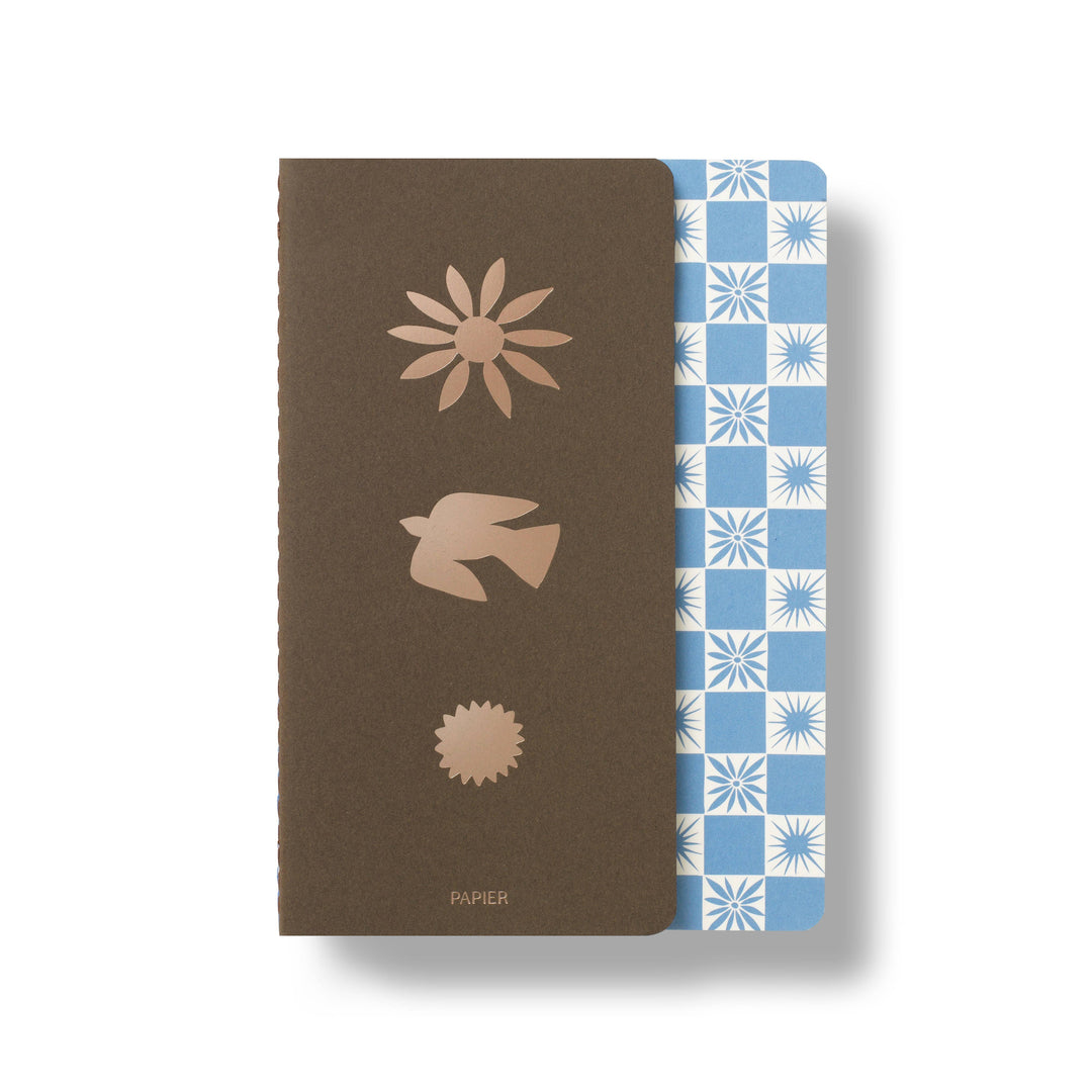 Lined Notebook Set, Softcover A5 & A6 - Checkerboard & Foil
