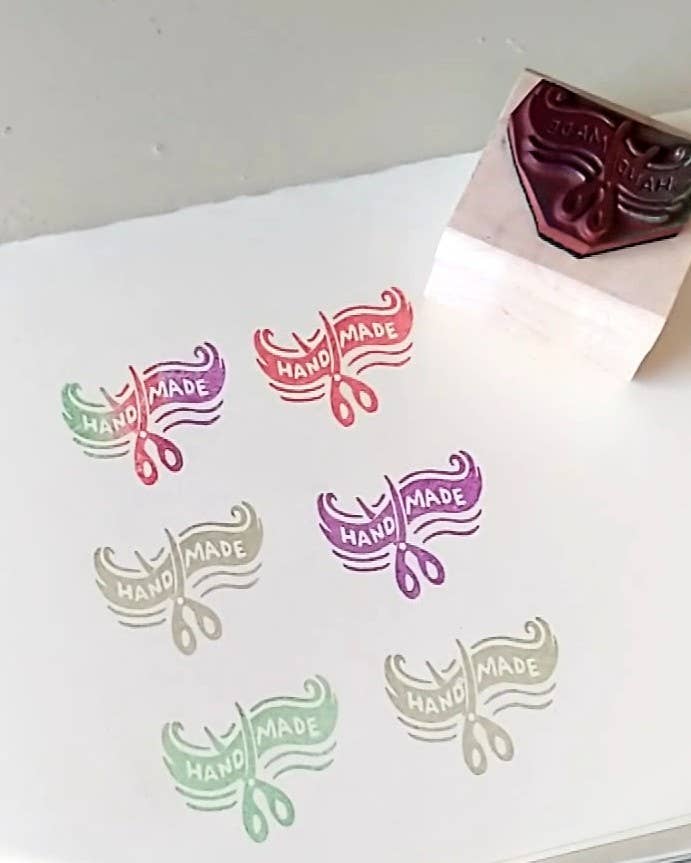 Handmade Scissors and Ribbon Rubber Stamp