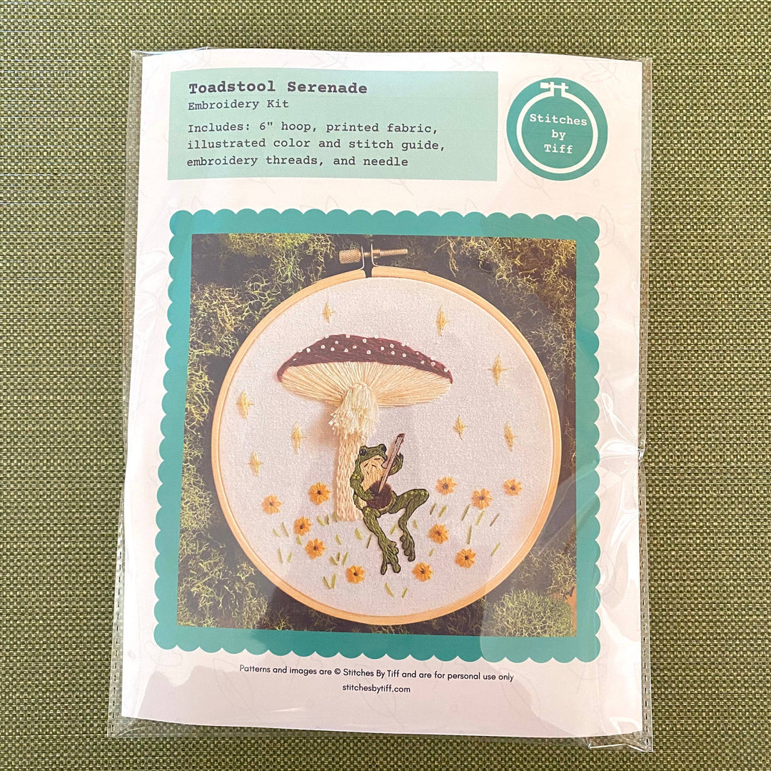 Toadstool Serenade Frog & Mushroom Craft DIY Embroidery Kit
