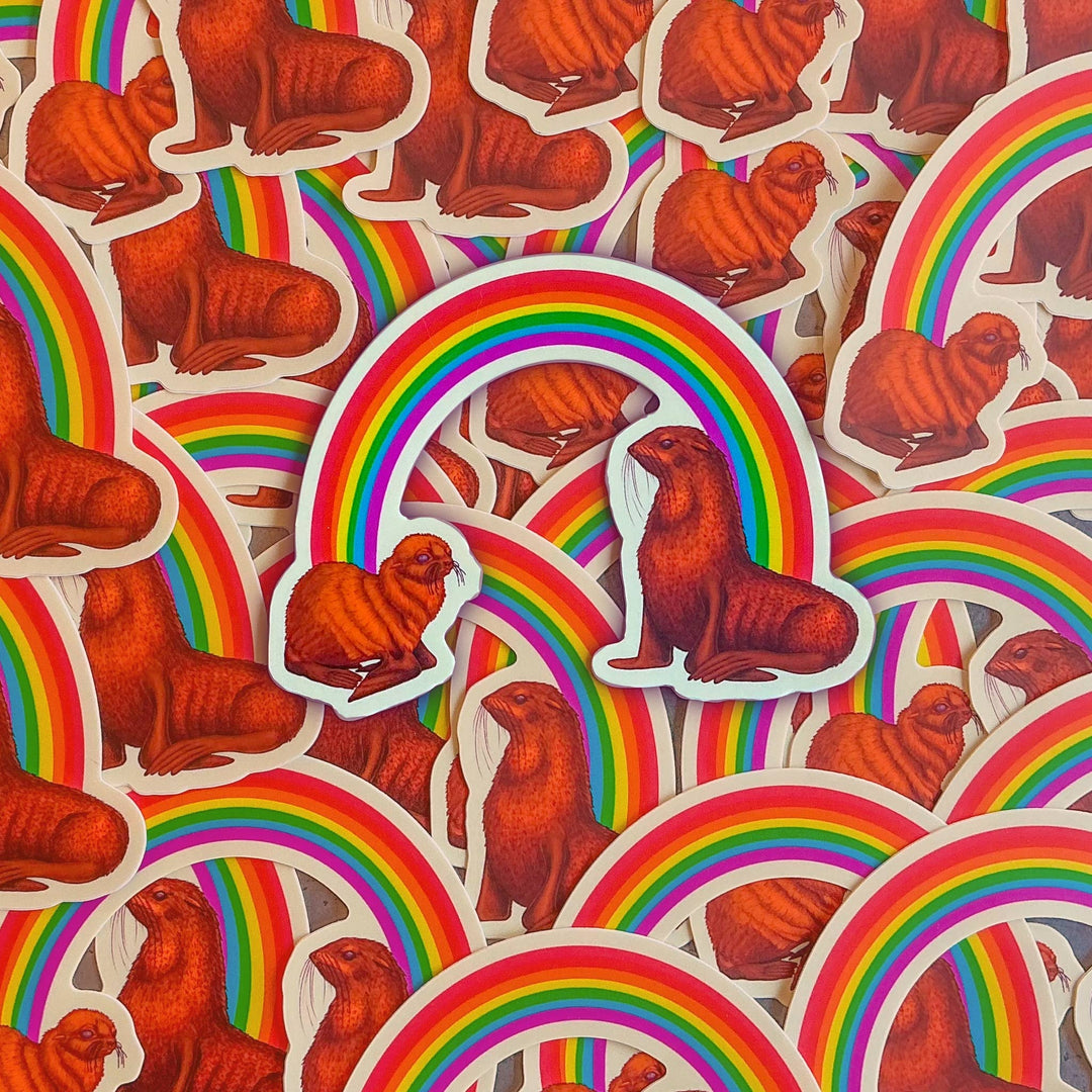 Rainbow Fur Seal Die Cut Sticker