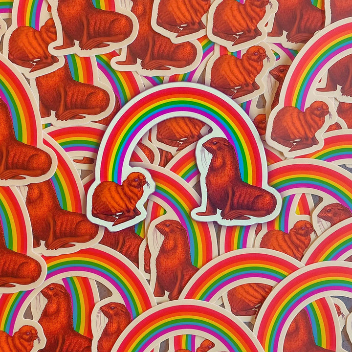 Rainbow Fur Seal Die Cut Sticker