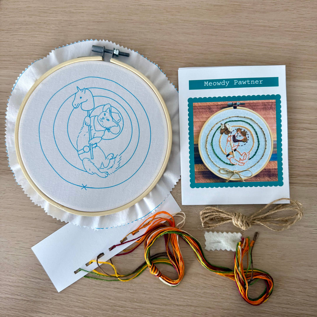 Meowdy Pawtner Western Cowboy Cat Craft DIY Embroidery Kit