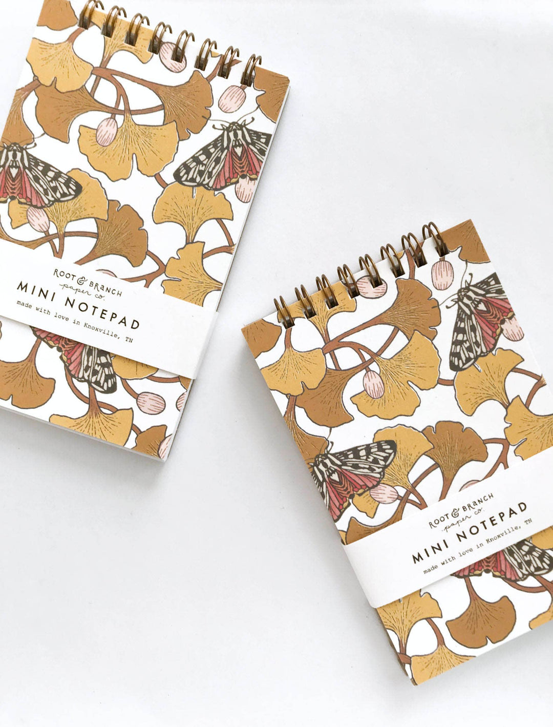 Ginkgo + Tiger Moth Mini Spiral Notepad