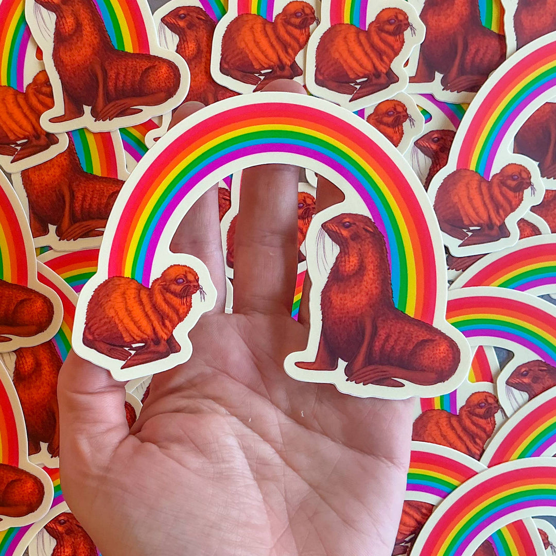Rainbow Fur Seal Die Cut Sticker