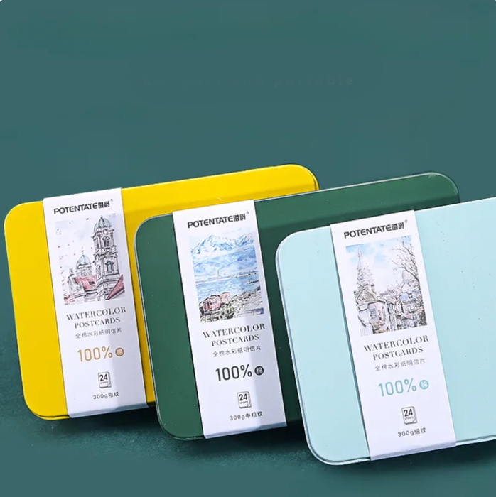 Watercolor Postcards in Tin