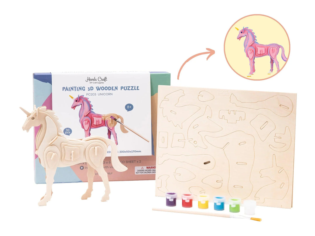 3D Wooden Puzzle Paint Kit Unicorn