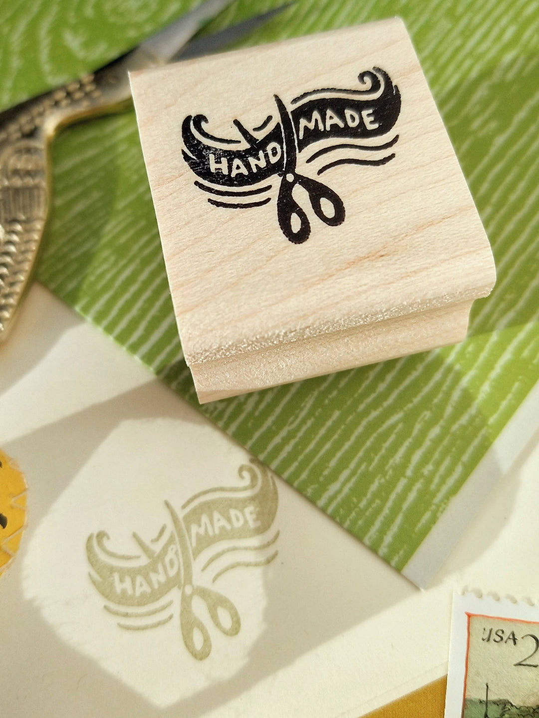 Handmade Scissors and Ribbon Rubber Stamp