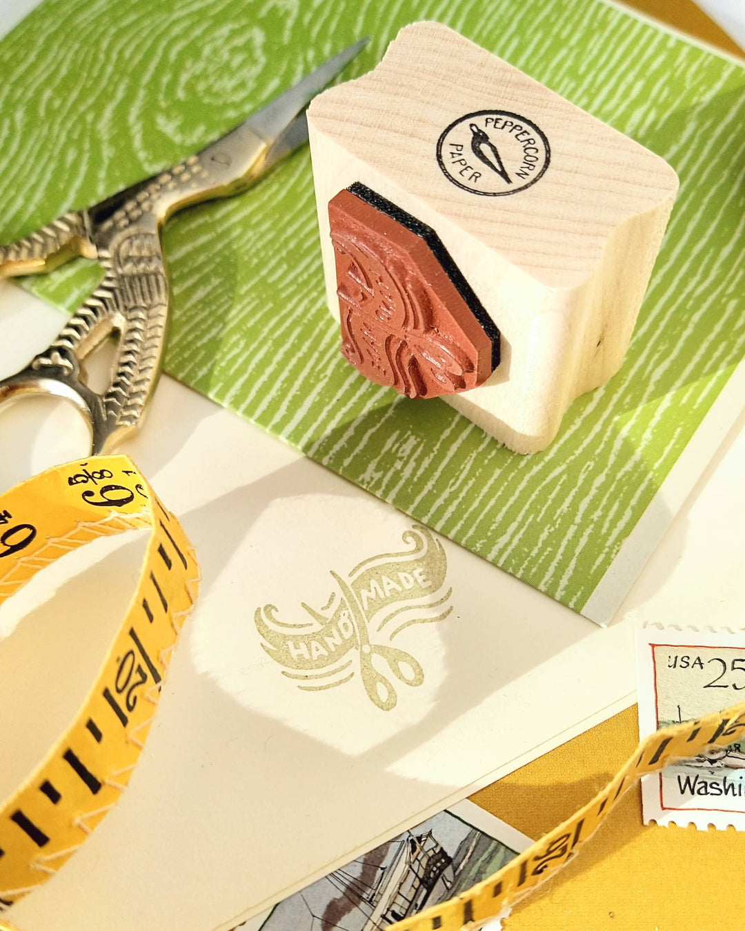 Handmade Scissors and Ribbon Rubber Stamp