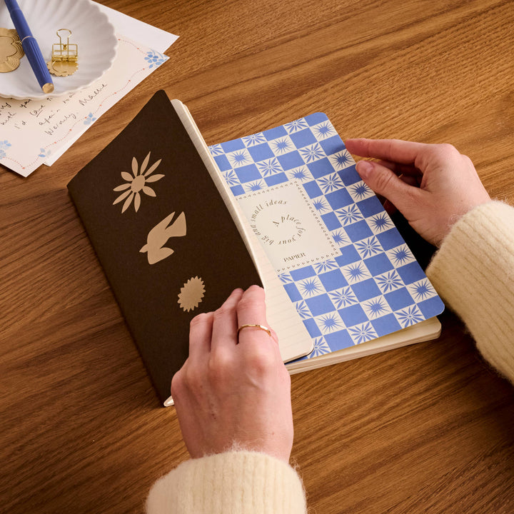 Lined Notebook Set, Softcover A5 & A6 - Checkerboard & Foil