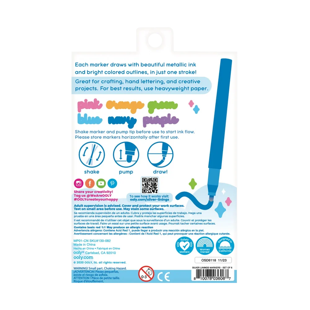 Silver Linings Outline Markers - Set of 6