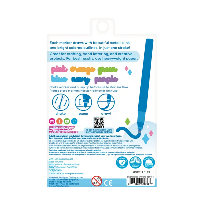Silver Linings Outline Markers - Set of 6