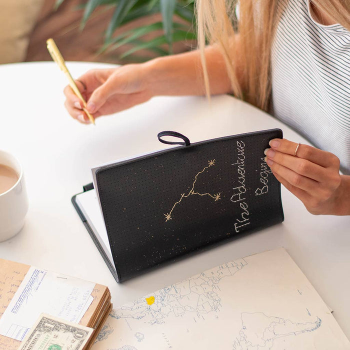 DIY Stitch Your Star Sign Kit - Black Vegan Leather Notebook