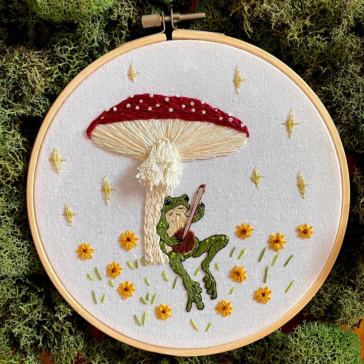 Toadstool Serenade Frog & Mushroom Craft DIY Embroidery Kit