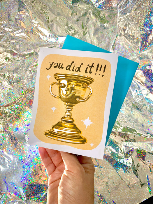 You Did It! Trophy Risograph Greeting Card